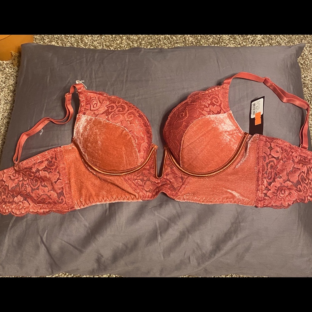 Burgundy , faux suede , 34B bra . Sexy bra